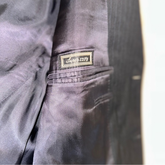 CANALI Mens Blazer Super 120s Made in Italy Black/Blue Pinstripe Sport Coat 46R - Picture 7 of 16